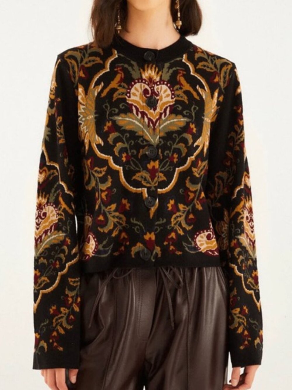 FARM Rio - Black Majestic Hearts Knit Cardigan NWOT Large